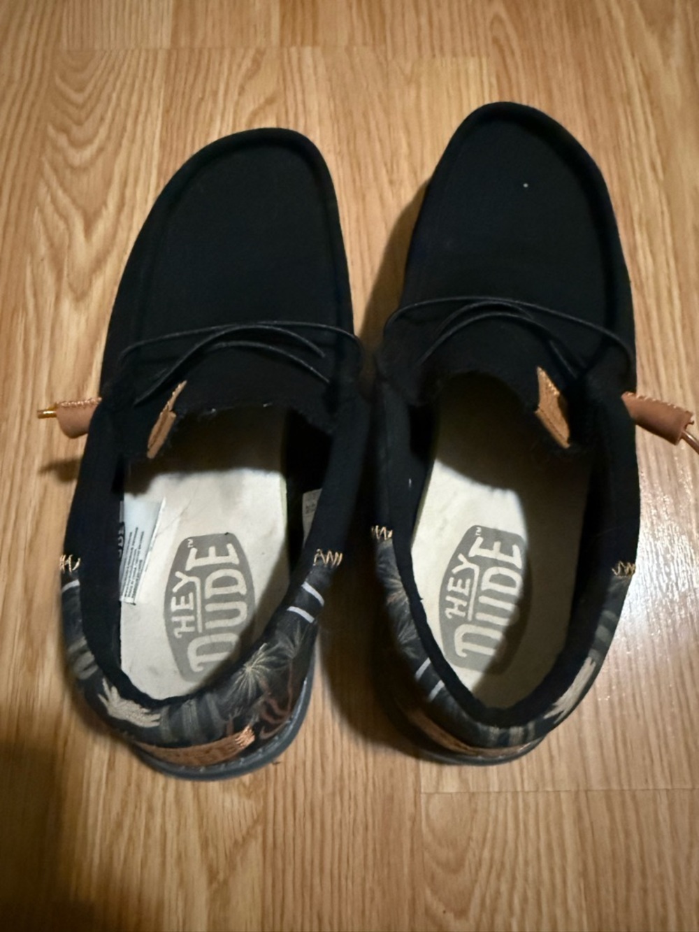 Hey Dude Men’s Black Canvas Slip-On Loafers with Heel Accent